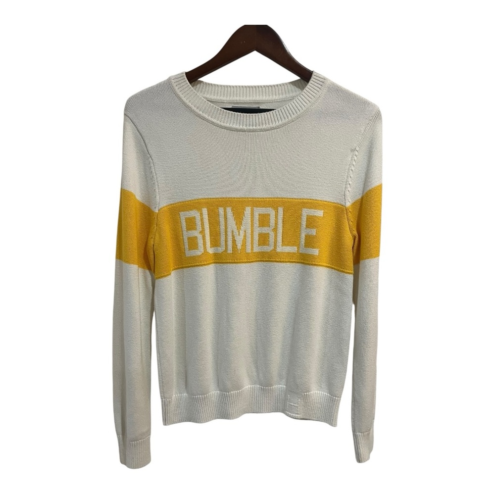Bumble by Hillflint sweater color blocked white & yellow pullover crewneck Sz M